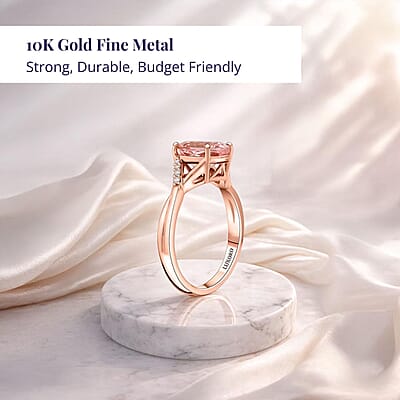 Certified & Appraised Luxoro 10K Rose Gold AAA Pink Morganite, Diamond (G-H, I2) Ring (Size 5.0) 3.50 ctw