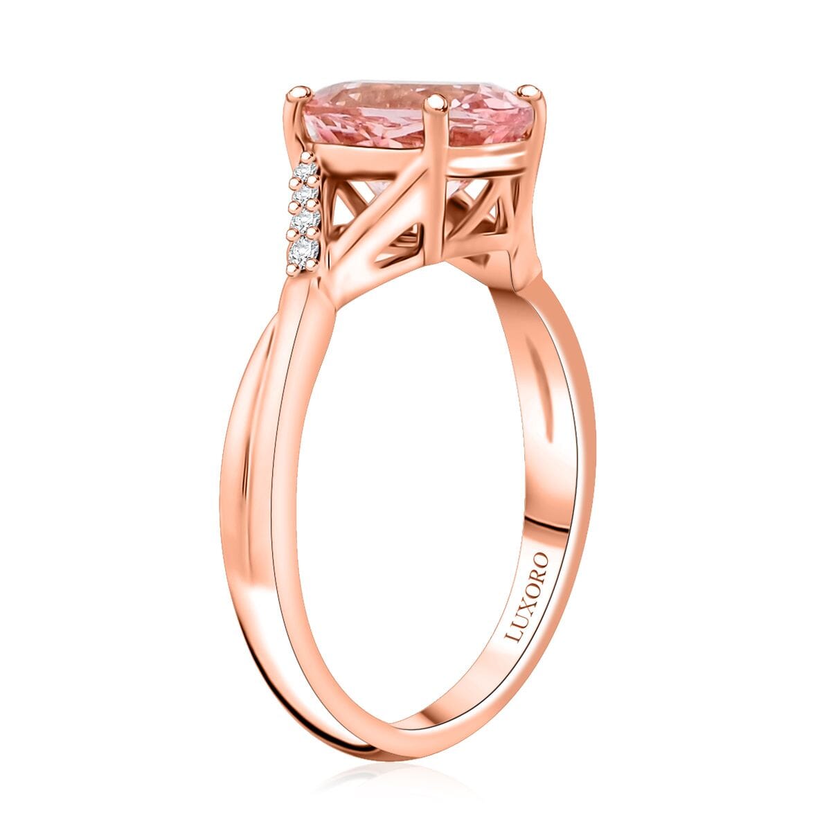 Certified & Appraised Luxoro AAA Pink Morganite and G-H I2 Diamond 3.50 ctw Ring in 10K Rose Gold (Size 8.0) image number 3
