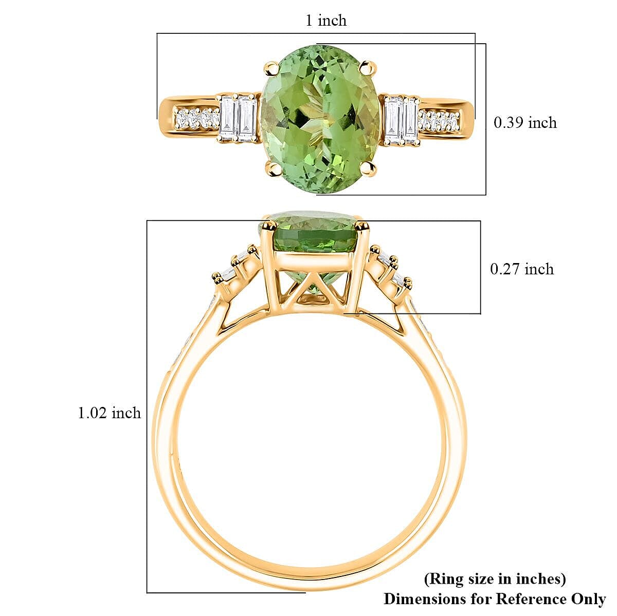 Certified & Appraised Luxoro 10K Yellow Gold AAA Green Tourmaline, Diamond (G-H, I2) (0.34 cts) Ring (Size 11.0) 3.10 ctw image number 5