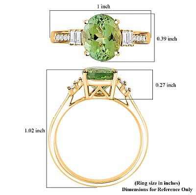 Certified & Appraised Luxoro 10K Yellow Gold AAA Green Tourmaline, Diamond (G-H, I2) (0.34 cts) Ring (Size 5.0) 3.10 ctw