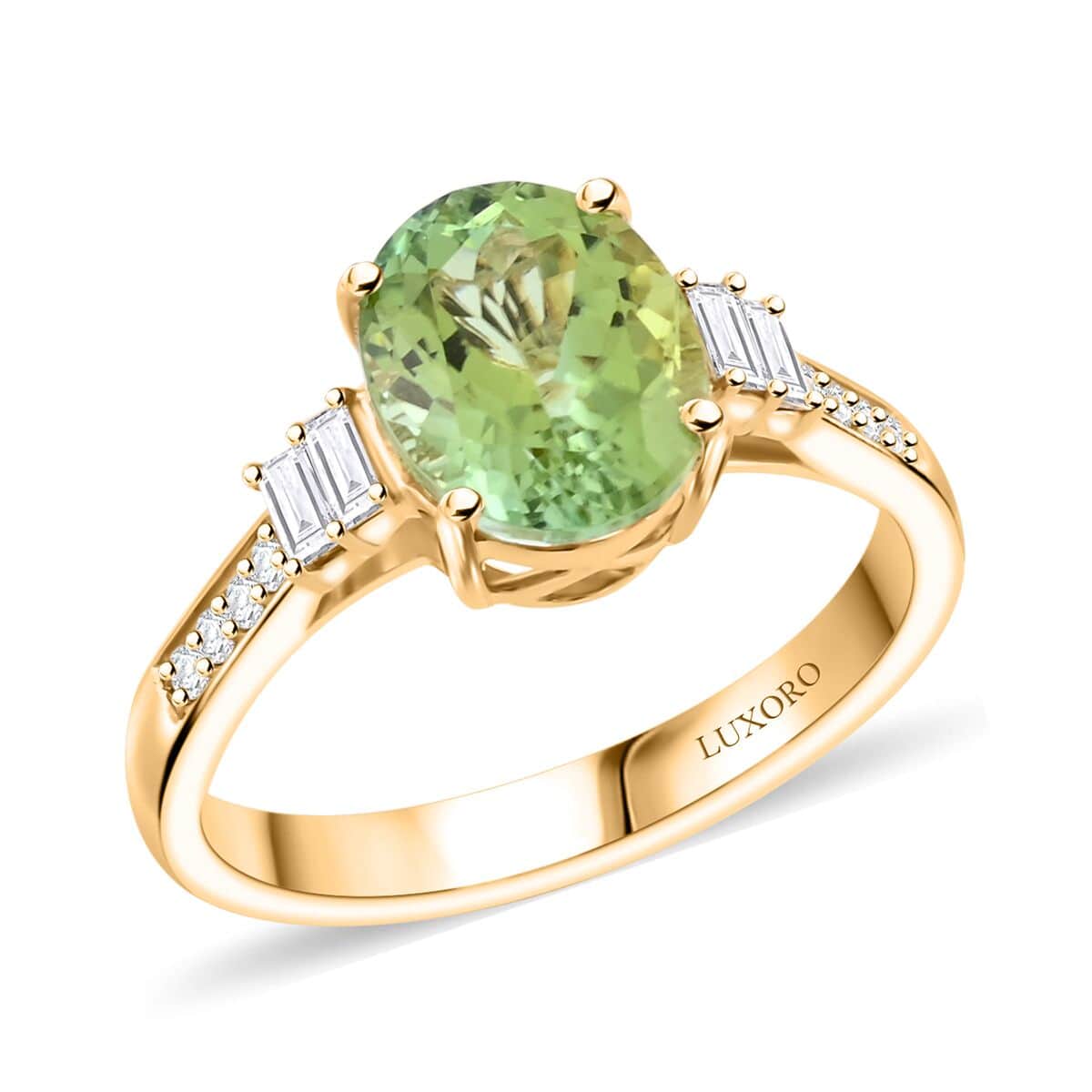 Certified & Appraised Luxoro AAA Golconda Green Tourmaline and G-H I2 Diamond 3.10 ctw Ring in 10K Yellow Gold (Size 6.0) image number 0