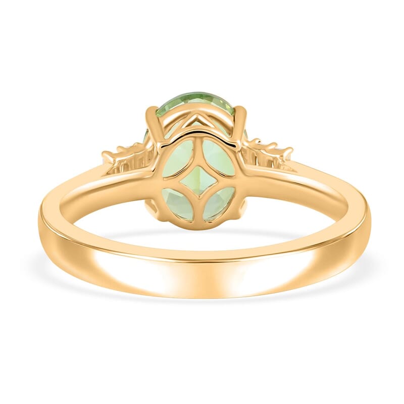 Certified & Appraised Luxoro AAA Olive Tourmaline and G-H I2 Diamond 3.10 ctw Ring in 10K Yellow Gold (Size 6.0)