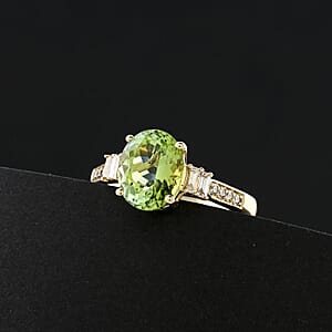 Certified & Appraised Luxoro AAA  Olive Tourmaline and G-H I2 Diamond 3.10 ctw Ring in 10K Yellow Gold (Size 8.0)