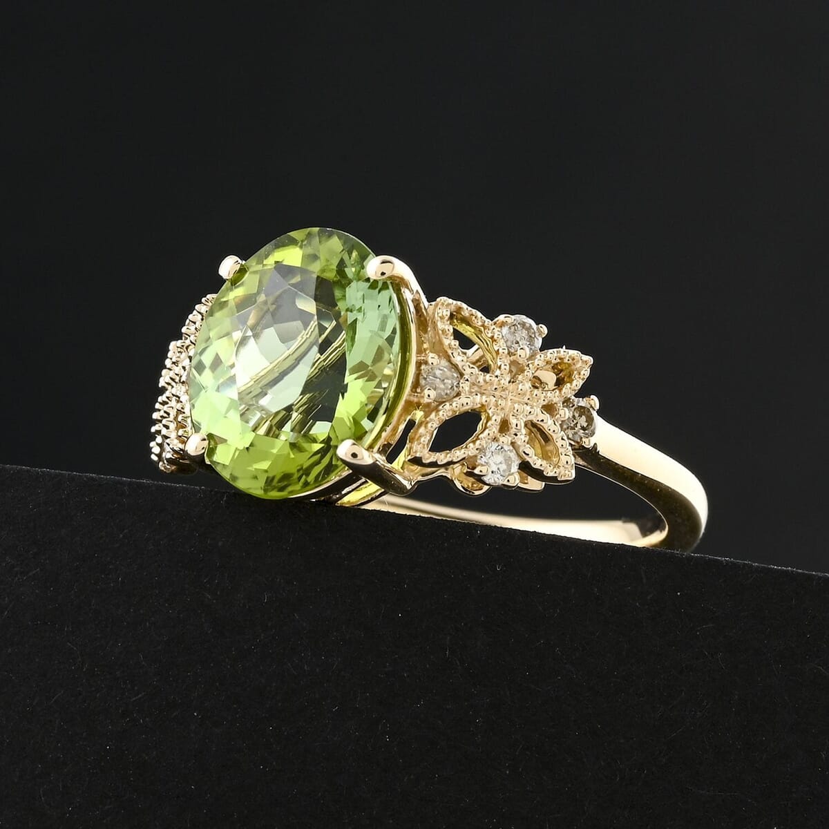 Certified & Appraised Luxoro 10K Yellow Gold AAA Green Tourmaline, Diamond (G-H, I2) (0.15 cts) Ring (Size 11.0) 3.75 ctw image number 1