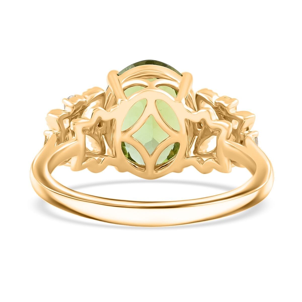 Certified & Appraised Luxoro 10K Yellow Gold AAA Green Tourmaline, Diamond (G-H, I2) (0.15 cts) Ring (Size 11.0) 3.75 ctw image number 4