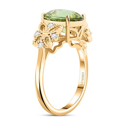 Certified & Appraised Luxoro 10K Yellow Gold AAA Golconda Green Tourmaline, Diamond (G-H, I2) (0.15 cts) Ring (Size 5.0) 3.75 ctw