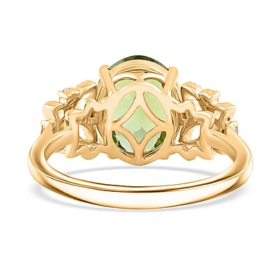 Certified & Appraised Luxoro 10K Yellow Gold AAA Golconda Green Tourmaline, Diamond (G-H, I2) (0.15 cts) Ring (Size 5.0) 3.75 ctw