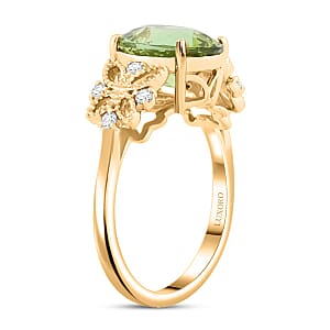  Certified & Appraised Luxoro AAA Apple Green Tourmaline and G-H I2 Diamond 3.75 ctw Ring in 10K Yellow Gold (Size 6.0)
