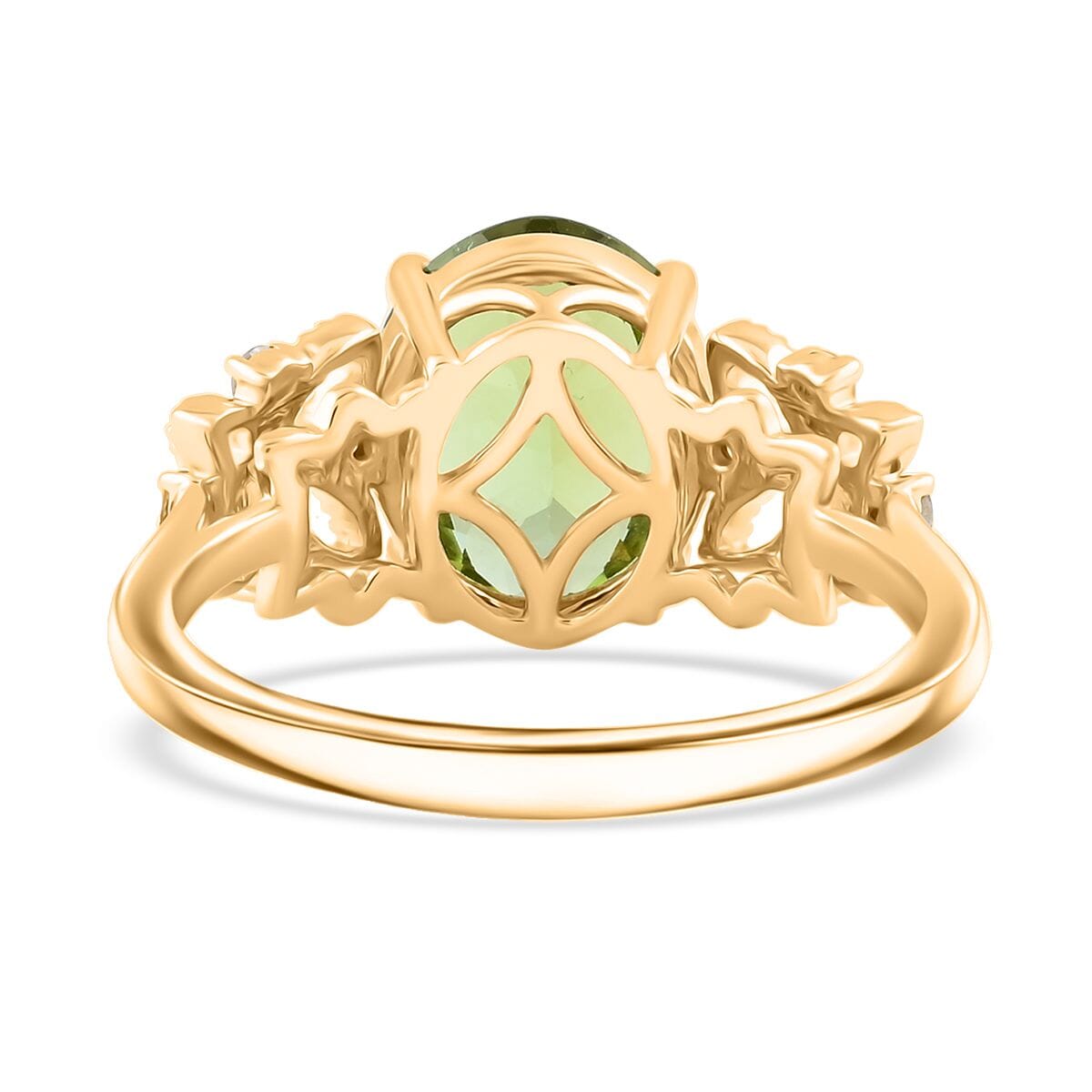 Doorbuster Certified & Appraised Luxoro AAA Apple Green Tourmaline and G-H I2 Diamond 3.75 ctw Ring in 10K Yellow Gold (Size 6.0) image number 4