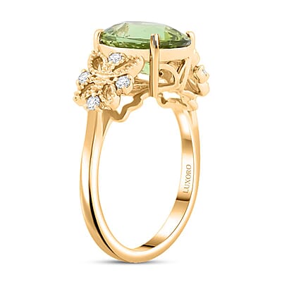 Certified & Appraised Luxoro AAA Golconda Green Tourmaline and G-H I2 Diamond 3.75 ctw Ring in 10K Yellow Gold (Size 8.0)