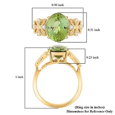 Certified & Appraised Luxoro AAA Golconda Green Tourmaline and G-H I2 Diamond 3.75 ctw Ring in 10K Yellow Gold (Size 8.0)
