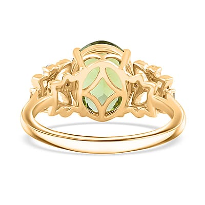 Certified & Appraised Luxoro AAA Golconda Green Tourmaline and G-H I2 Diamond 3.75 ctw Ring in 10K Yellow Gold (Size 9.0)