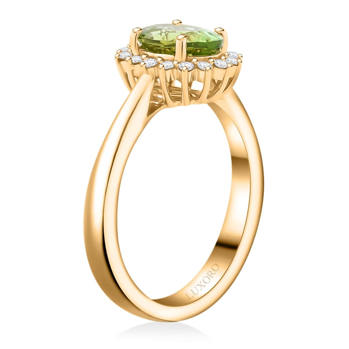 Certified & Appraised Luxoro AAA Golconda Green Tourmaline and G-H I2 Diamond 1.60 ctw Ring in 10K Yellow Gold (Size 10.0) image number 3