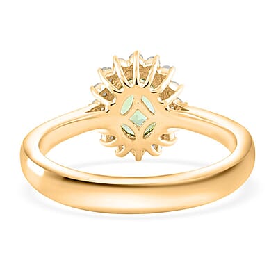 Certified & Appraised Luxoro AAA Golconda Green Tourmaline and G-H I2 Diamond 1.60 ctw Ring in 10K Yellow Gold (Size 10.0)