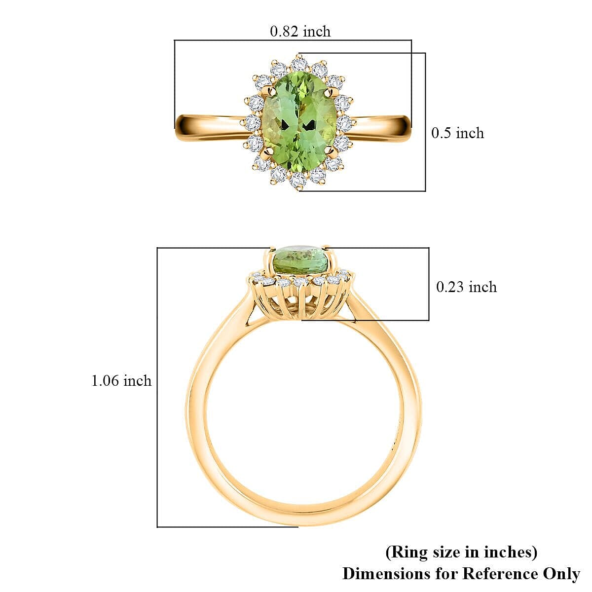 Certified & Appraised Luxoro AAA Golconda Green Tourmaline and G-H I2 Diamond 1.60 ctw Ring in 10K Yellow Gold (Size 10.0)