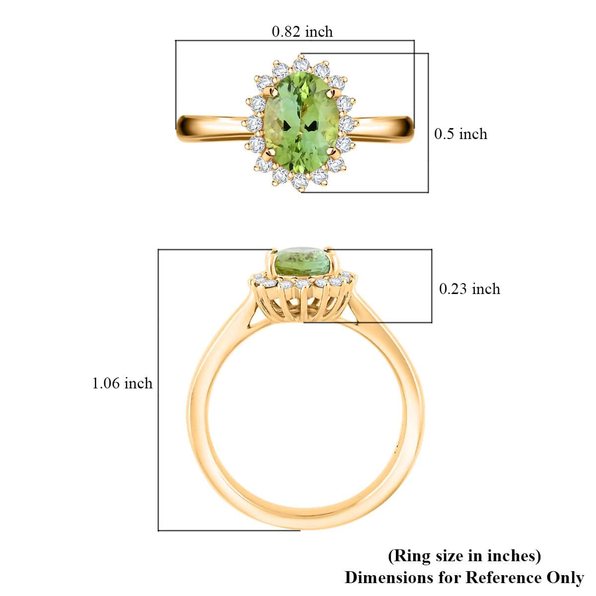 Certified & Appraised Luxoro AAA Golconda Green Tourmaline and G-H I2 Diamond 1.60 ctw Ring in 10K Yellow Gold (Size 10.0) image number 5