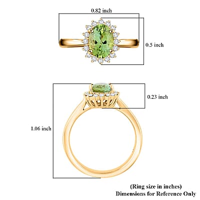 Certified & Appraised Luxoro AAA Golconda Green Tourmaline and G-H I2 Diamond 1.60 ctw Ring in 10K Yellow Gold (Size 10.0)