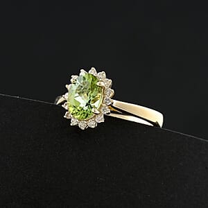 Certified & Appraised Luxoro 10K Yellow Gold AAA Golconda Green Tourmaline, Diamond (G-H, I2) (0.19 cts) Ring (Size 11.0) 1.60 ctw