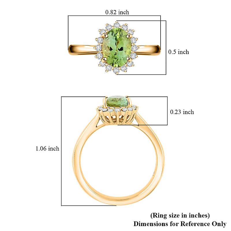 Certified & Appraised Luxoro AAA Golconda Green Tourmaline and G-H I2 Diamond 1.60 ctw Ring in 10K Yellow Gold (Size 6.0)