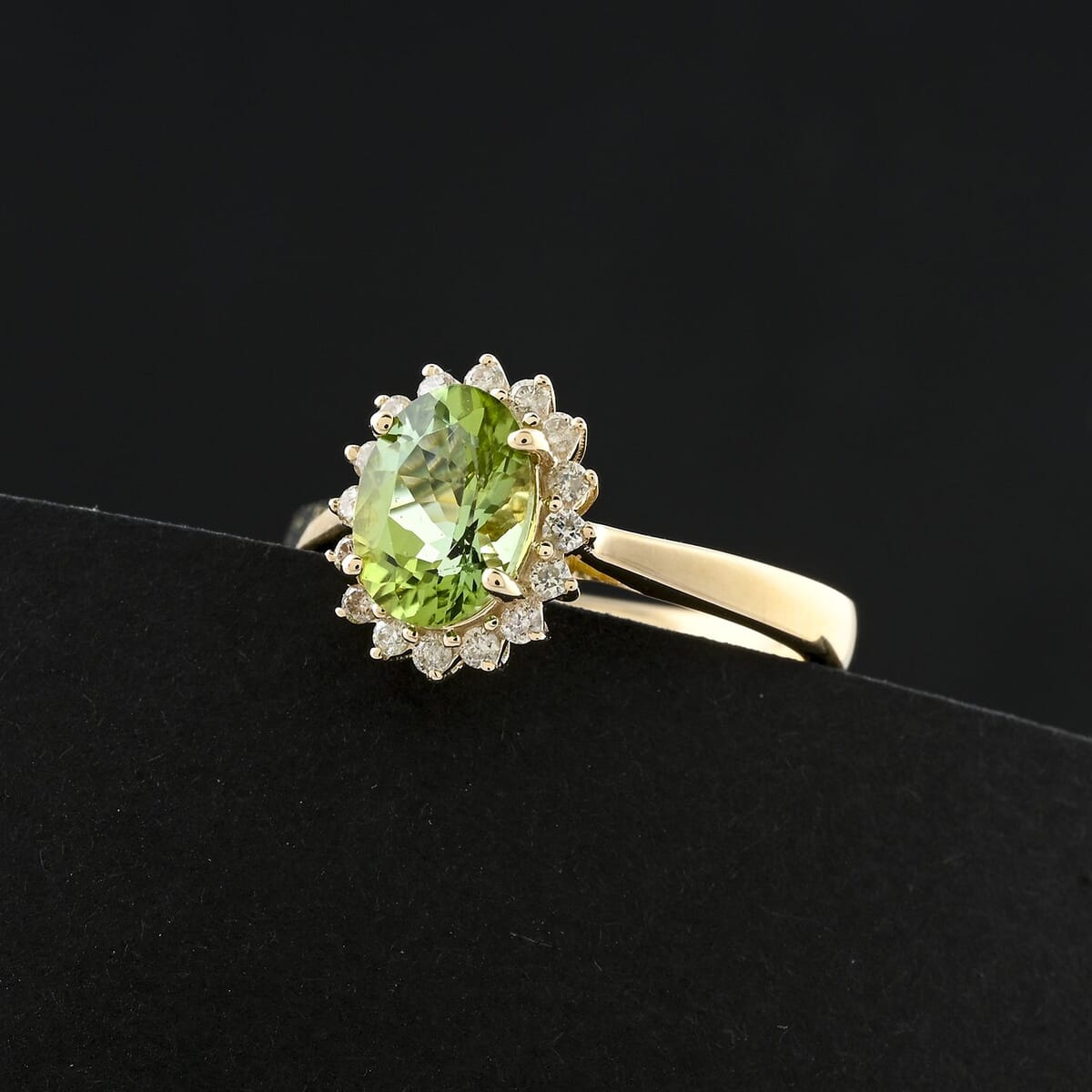 Certified & Appraised Luxoro AAA Golconda Green Tourmaline and G-H I2 Diamond 1.60 ctw Ring in 10K Yellow Gold (Size 9.0) image number 1