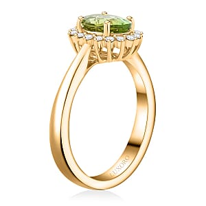 Certified & Appraised Luxoro AAA Golconda Green Tourmaline and G-H I2 Diamond 1.60 ctw Ring in 10K Yellow Gold (Size 9.0)