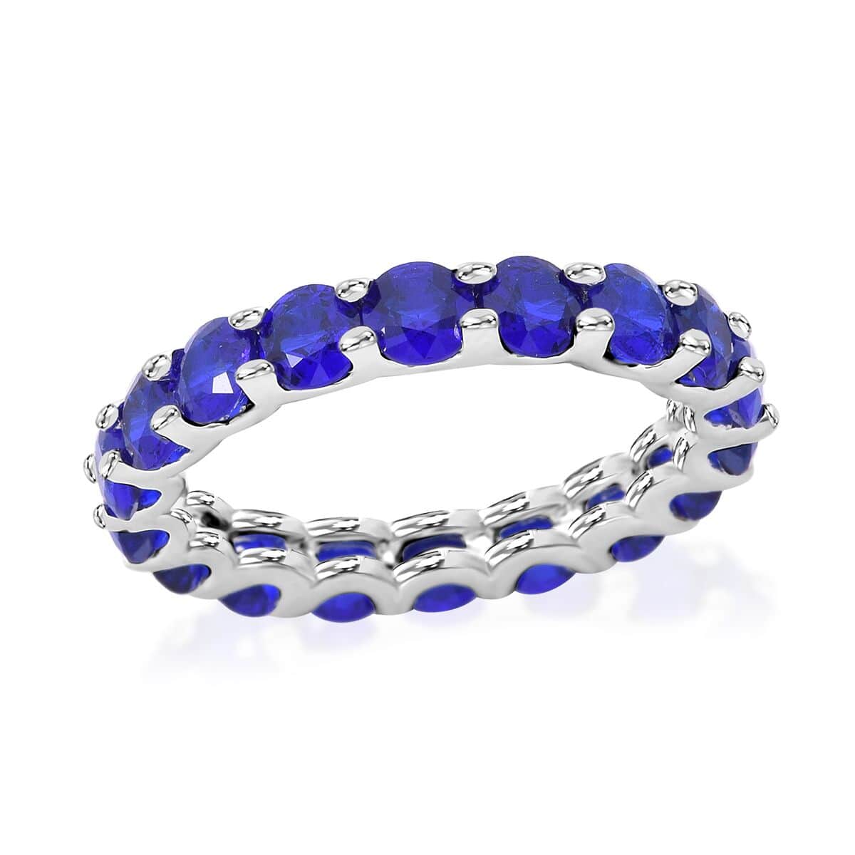 Premium Tanzanian Blue Spinel (DF) 3.75 ctw Eternity Love Ring in Rhodium Over Sterling Silver (Size 5.0) image number 0