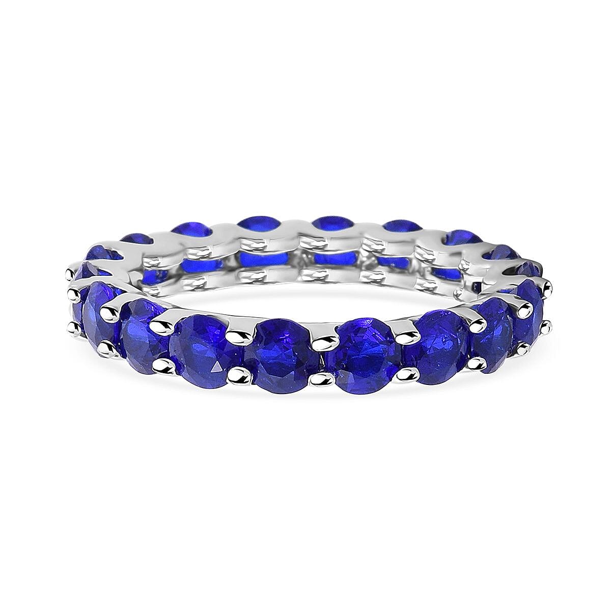 Premium Tanzanian Blue Spinel (DF) 3.75 ctw Eternity Love Ring in Rhodium Over Sterling Silver (Size 5.0)