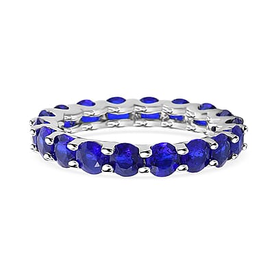 Premium Tanzanian Blue Spinel (DF) 3.75 ctw Eternity Love Ring in Rhodium Over Sterling Silver (Size 5.0)