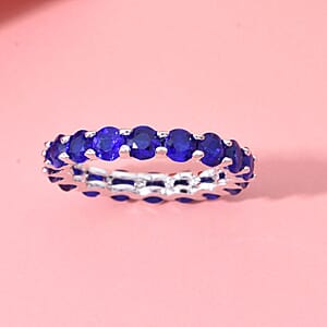 Premium Tanzanian Blue Spinel (DF) 4.25 ctw Eternity Love Ring in Rhodium Over Sterling Silver (Size 7.0)