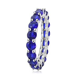 Premium Tanzanian Blue Spinel (DF) 4.25 ctw Eternity Love Ring in Rhodium Over Sterling Silver (Size 7.0)