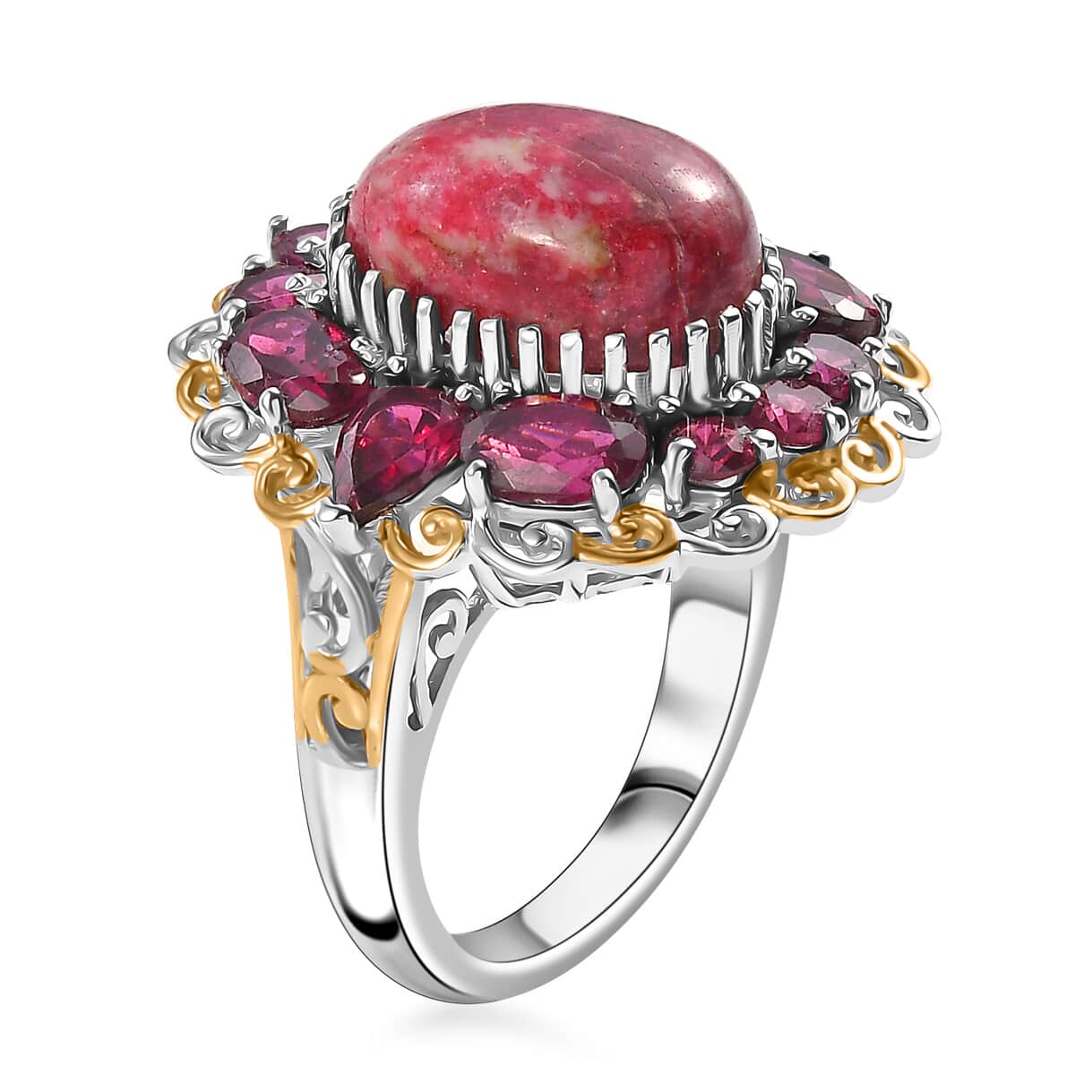 Karis Norwegian Thulite, Orissa Rhodolite Garnet Eternal Rose Ring in 18K YG Plated and Platinum Bond (Size 10.0) 13.10 ctw image number 3