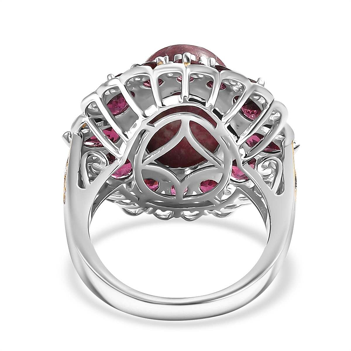 Karis Norwegian Thulite and Orissa Rhodolite Garnet 13.10 ctw Eternal Rose Ring in 18K YG Plated and Platinum Bond (Size 10.0)