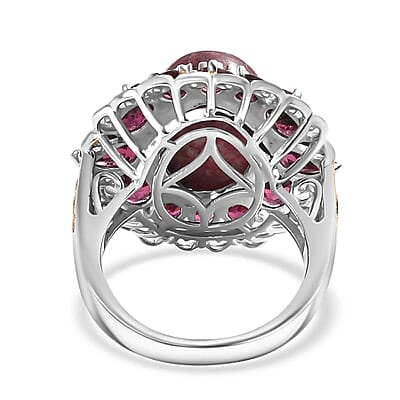 Karis Norwegian Thulite and Orissa Rhodolite Garnet 13.10 ctw Eternal Rose Ring in 18K YG Plated and Platinum Bond (Size 10.0)