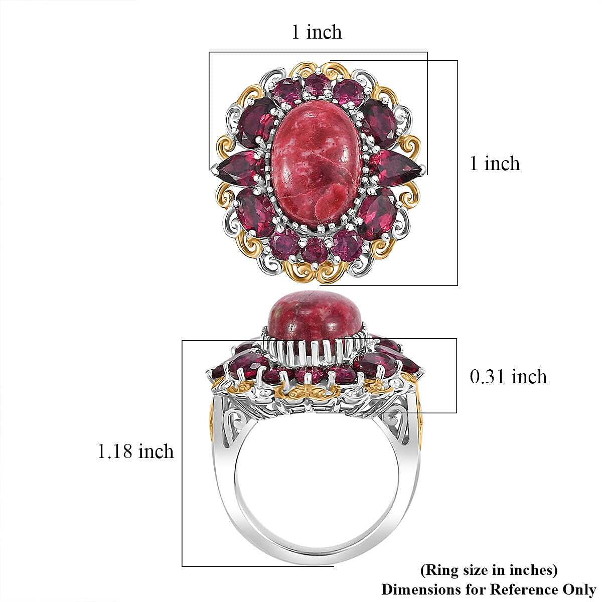 Karis Norwegian Thulite and Orissa Rhodolite Garnet 13.10 ctw Eternal Rose Ring in 18K YG Plated and Platinum Bond (Size 10.0)