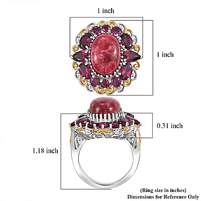 Karis Norwegian Thulite and Orissa Rhodolite Garnet 13.10 ctw Eternal Rose Ring in 18K YG Plated and Platinum Bond (Size 10.0)