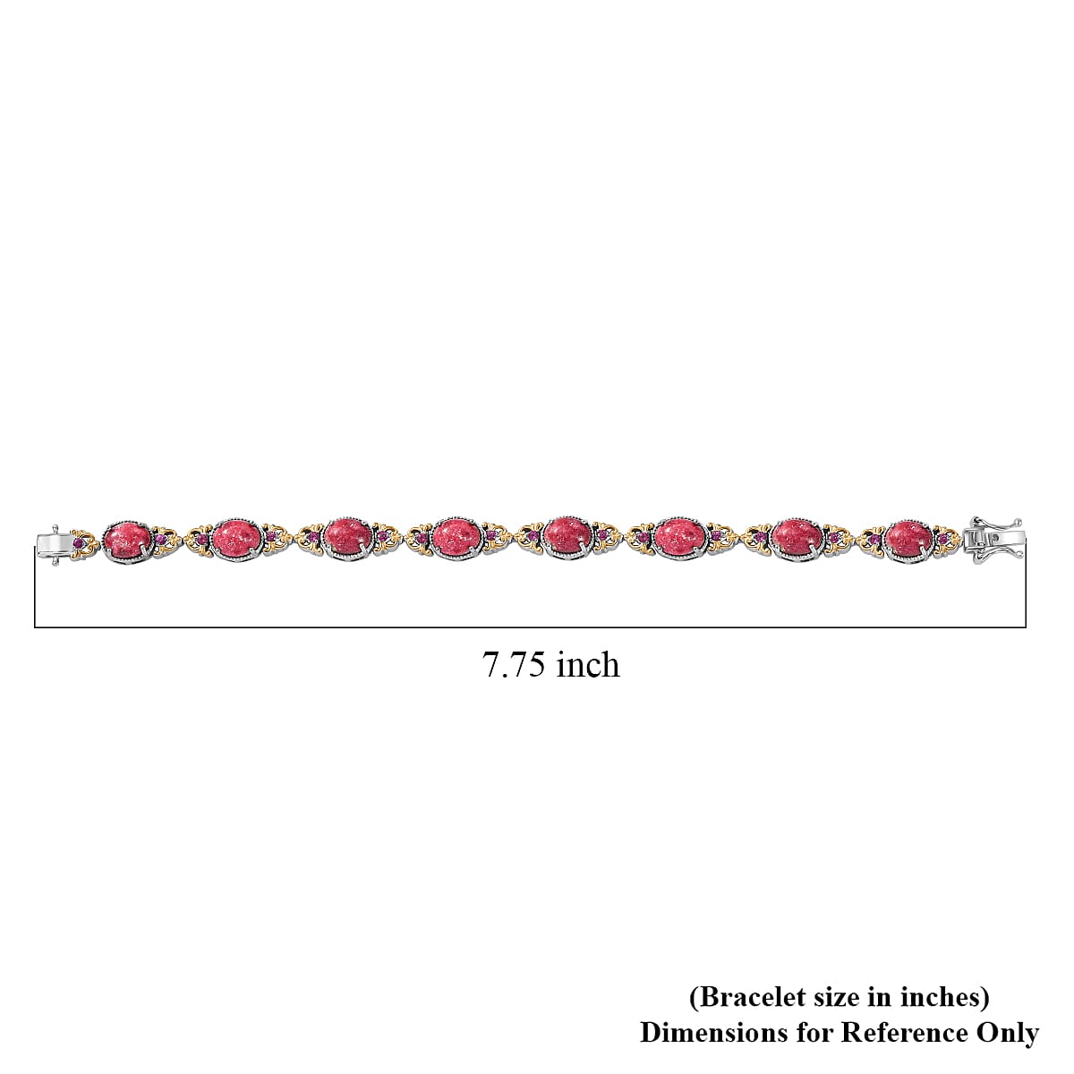 Karis Norwegian Thulite and Orissa Rhodolite Garnet 19.70 ctw Victorian Filigree Bracelet in 18K YG Plated and Platinum Bond (7.25 In)