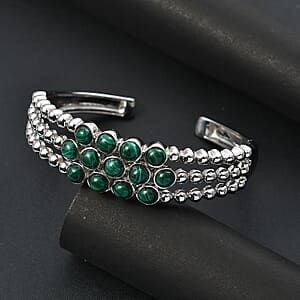 Karis African Malachite 16.40 ctw Cuff Bracelet in Platinum Bond (7.25 In)