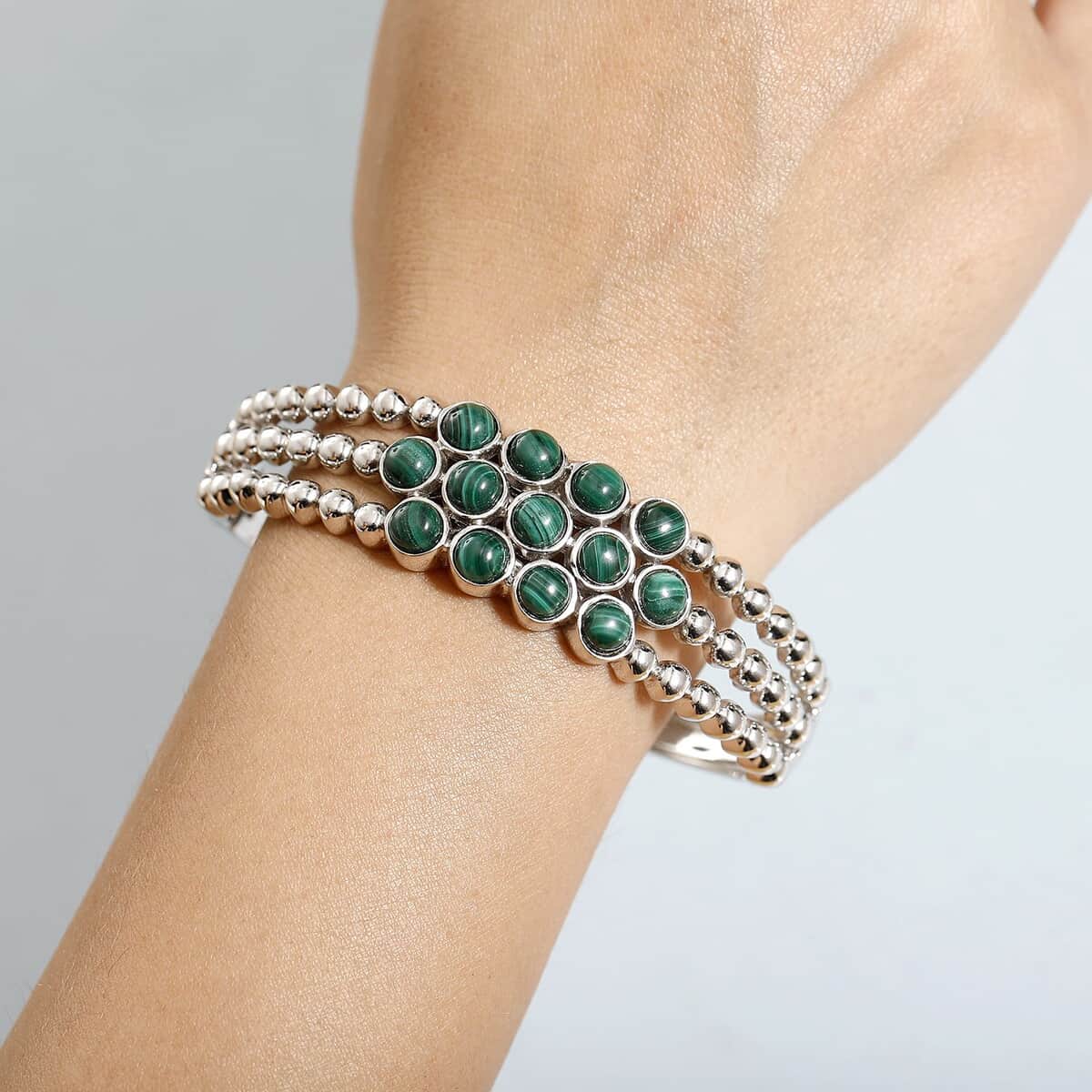 Karis African Malachite 16.40 ctw Cuff Bracelet in Platinum Bond (7.25 In) image number 2