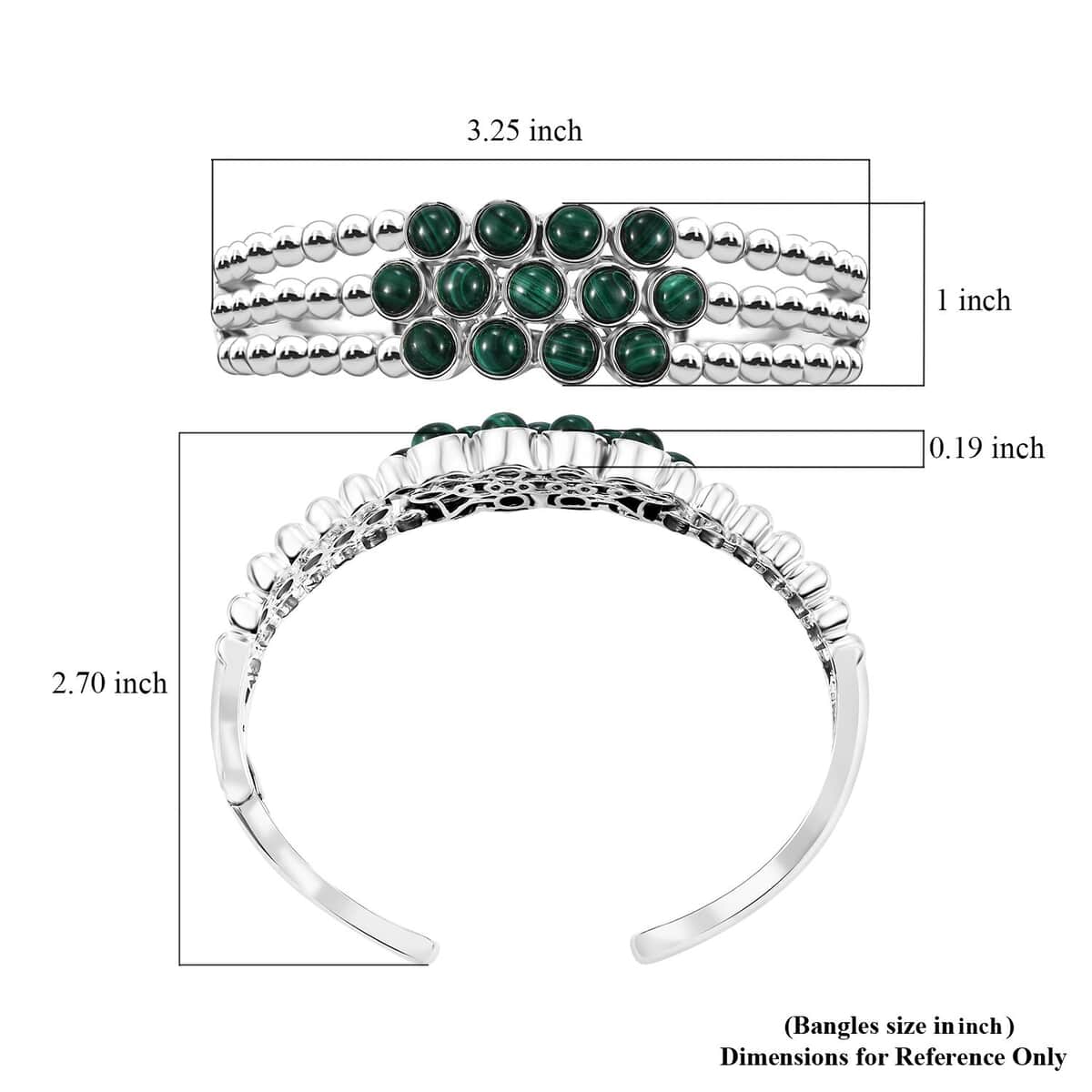 Karis African Malachite 16.40 ctw Cuff Bracelet in Platinum Bond (7.25 In) image number 5