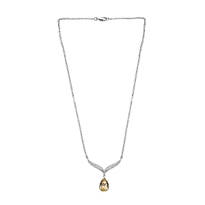 Citrine 4.60 ctw Necklace in Rhodium Over Sterling Silver 18 Inches