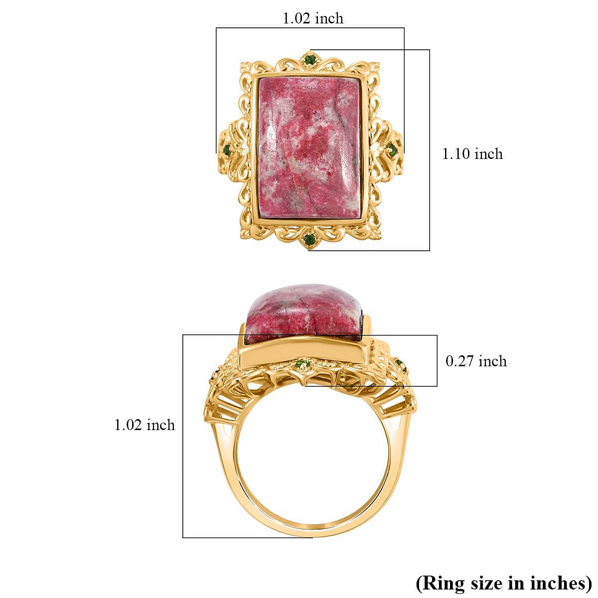 Karis Norwegian Thulite and Chrome Diopside 20.00 ctw Rosetta Vintage Ring in 18K Yellow Gold Plated (Size 10.0)