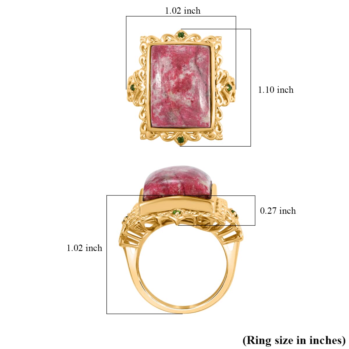 Karis Norwegian Thulite and Chrome Diopside 20.00 ctw Rosetta Vintage Ring in 18K Yellow Gold Plated image number 5