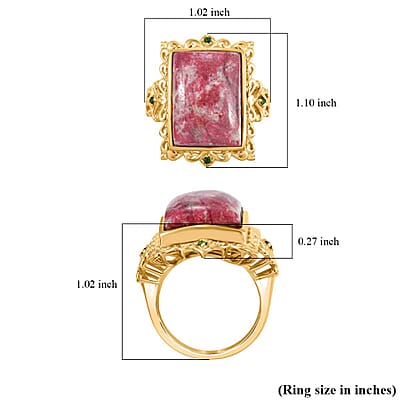 Karis Norwegian Thulite and Chrome Diopside 20.00 ctw Rosetta Vintage Ring in 18K Yellow Gold Plated (Size 10.0)
