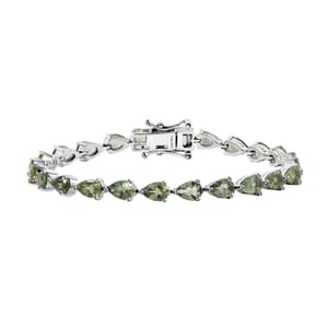 Natural Green Apatite 9.50 ctw Serenity Vine Bracelet in Rhodium Over Sterling Silver (6.50 In)