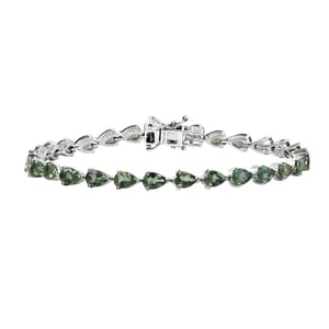 Natural Green Apatite 11.90 ctw Serenity Vine Bracelet in Rhodium Over Sterling Silver (8.00 In)