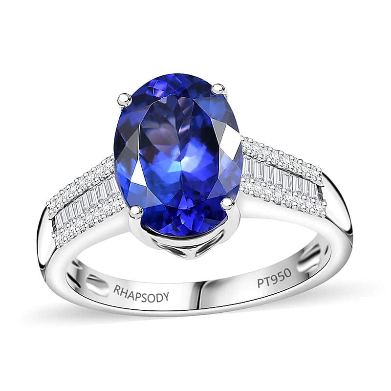 Rhapsody 950 Platinum AAAA Tanzanite, Diamond (E-F, VS2) (0.33 cts) Ring (Size 5.0) (6.10 g) 4.35 ctw
