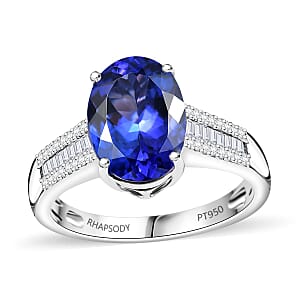 The Jennilee Certified & Appraised Rhapsody AAAA Tanzanite and E-F VS2 Diamond 4.35 ctw Statement Ring in 950 Platinum (Size 6.0) 6.10 Grams