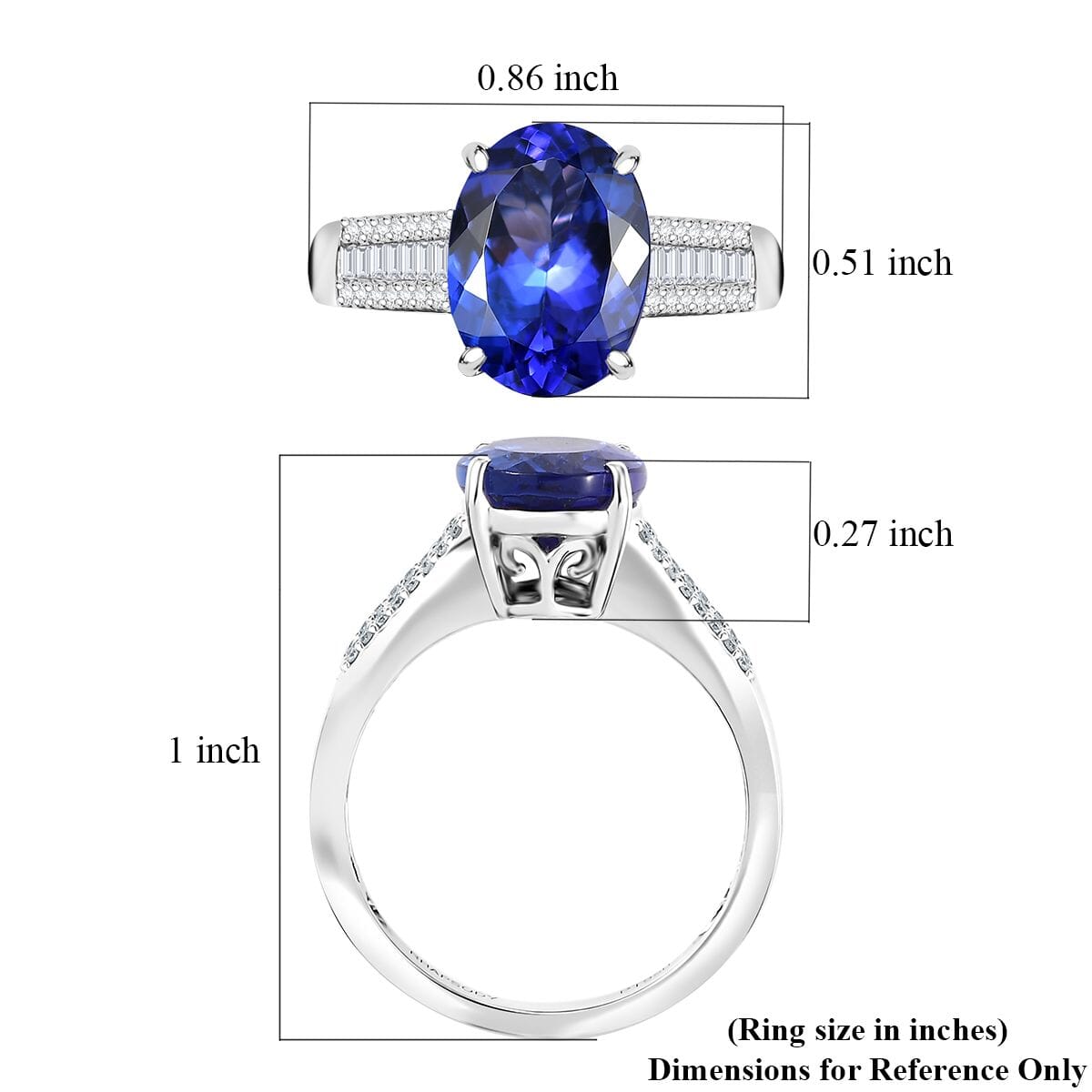 The Jennilee Certified & Appraised Rhapsody AAAA Tanzanite and E-F VS2 Diamond 4.35 ctw Statement Ring in 950 Platinum (Size 8.0) 6.10 Grams image number 5