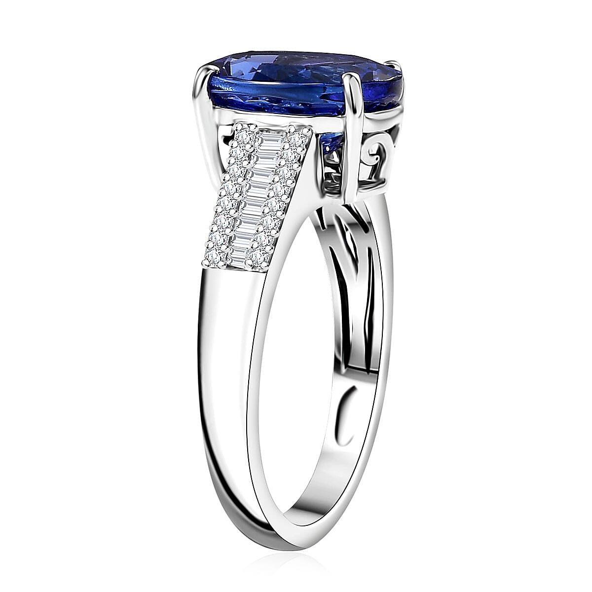 The Jennilee Certified & Appraised Rhapsody AAAA Tanzanite and E-F VS2 Diamond 4.35 ctw Statement Ring in 950 Platinum (Size 9.0) 6.10 Grams image number 3
