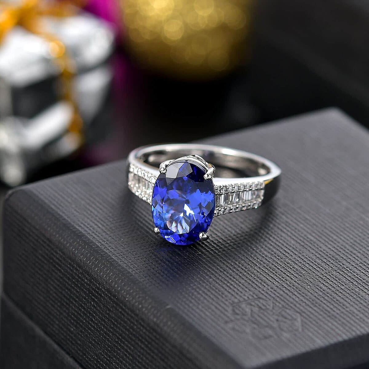 Rhapsody 950 Platinum AAAA Tanzanite, Diamond (E-F, VS2) (0.33 cts) Ring (Size 9.5) (6.10 g) 4.35 ctw image number 1